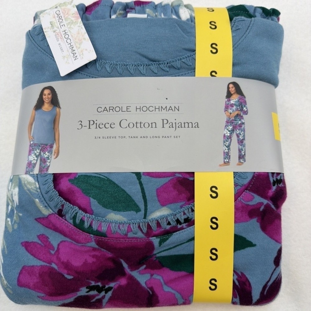 Carole Hochman Midnight Women's 3-PC Cotton PJ Set SMALL (6-8) NWT Soft Comfort